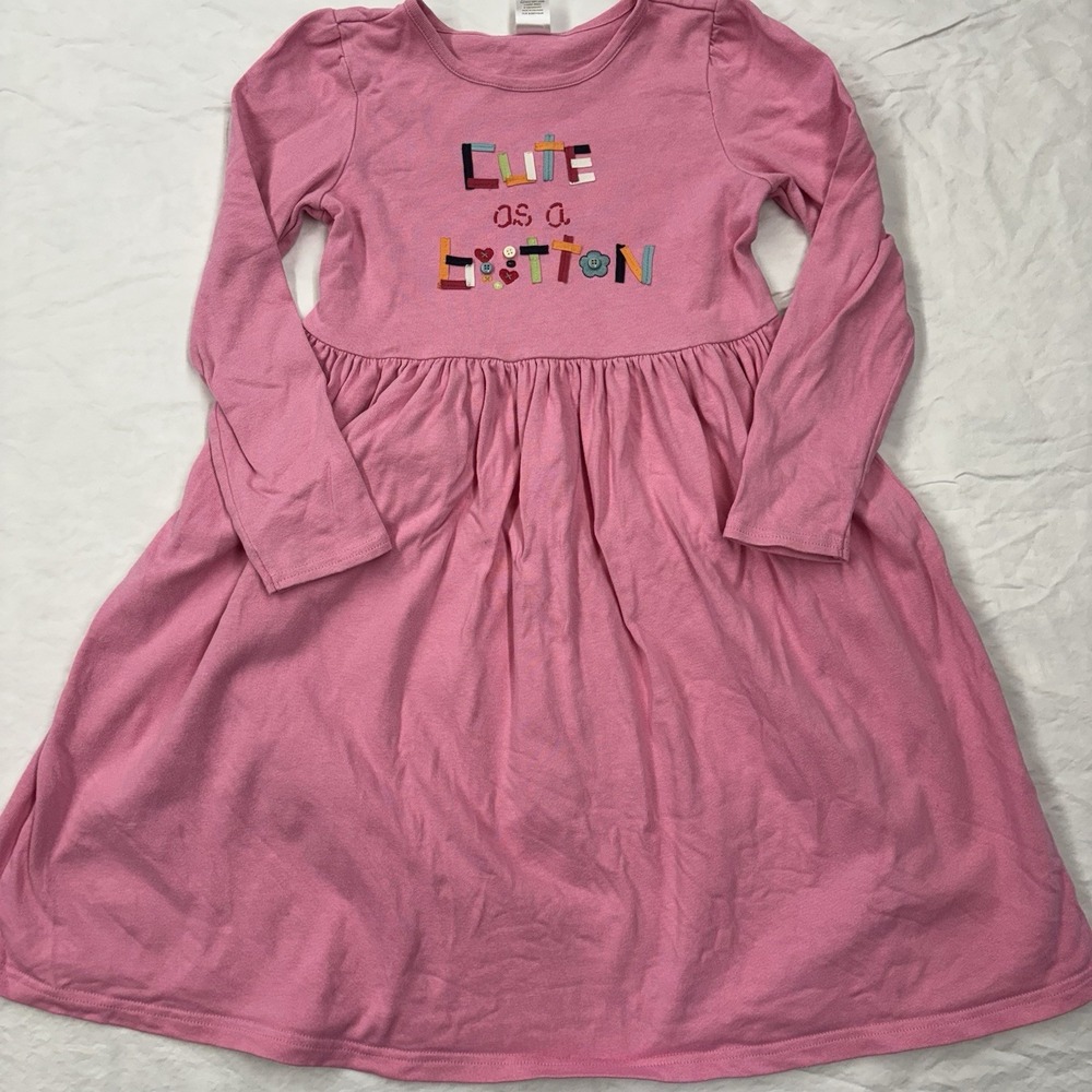 Vintage 2006 Girls Gymboree Pink Dress Cute As A Button Size 10 Ribbons Buttons